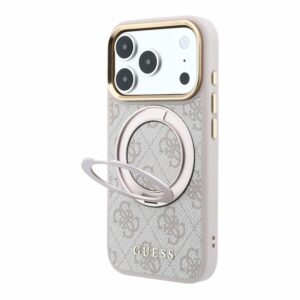 Guess PU 4G Ring Stand MagSafe dėklas skirtas iPhone 18 Pro rožinės spalvos