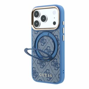 Guess PU 4G Ring Stand MagSafe dėklas skirtas iPhone 18 Pro Max Blue