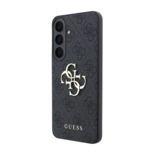 Guess PU 4G Metal Logo dėklas Samsung Galaxy S26 FE telefonui, juodas