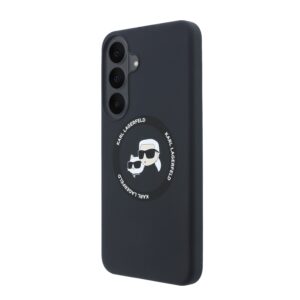 Karl Lagerfeld Liquid Silicone Double Heads magnetinis dėklas, skirtas Samsung Galaxy S26 FE, juodas