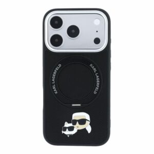 arl Lagerfeld PU Grained K&CH Heads Ring Stand Magsafe dėklas skirtas iPhone 18 Pro Max juodos spalvos - Image 2
