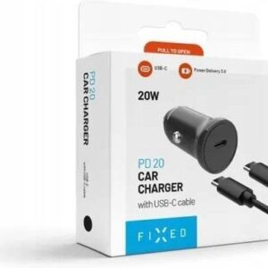 Fixed USB-C Car Charger 20W+ USB-C/USB-C Cable | FIXCC20N-CC-BK