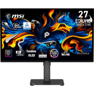 Monitorius MSI PRO MAX 271UPX12G / 67,3 cm (26,5") / 3840x2160 (UHD) / QD-OLED / 120Hz / 0.03 ms (GTG) / 250 nits / 1500000:1 / KVM / adjustable height