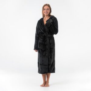 GAUBERT unisex flisinis chalatas su gobtuvu, ilgas, juodos spalvos 2XL/3XL - Image 4