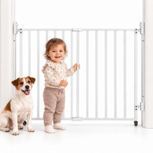 Balti plieniniai apsauginiai varteliai laiptams ir durų angoms 65-106 cm su ratukais ECOTOYS