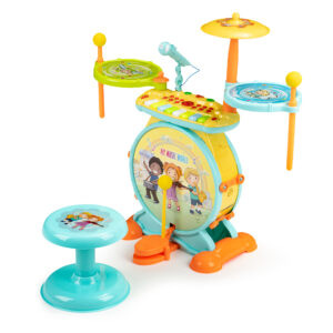Būgnų rinkinys su klaviatūra 2-viename, mikrofonu, karaokė, MP3 ir LED apšvietimu
