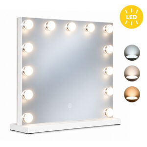LED makiažo veidrodis 50x40 cm kosmetinis su apšvietimu 3 spalvos 13 lempučių ModernHome