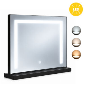 LED kosmetinis veidrodis 50x40 cm su apšvietimu, 3 spalvų režimai, juodas ModernHome