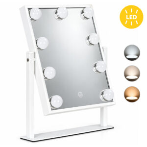 LED makiažo veidrodis 25x30 cm kosmetinis su apšvietimu 3 spalvų 9 lemputės ModernHome