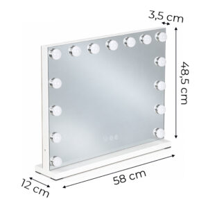 LED makiažo veidrodis 57x46 cm kosmetinis su apšvietimu 3 spalvos ryškumo reguliavimas 15 lempučių ModernHome - Image 10