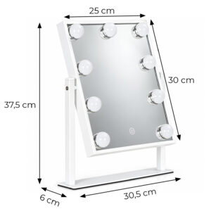 LED makiažo veidrodis 25x30 cm kosmetinis su apšvietimu 3 spalvų 9 lemputės ModernHome - Image 10