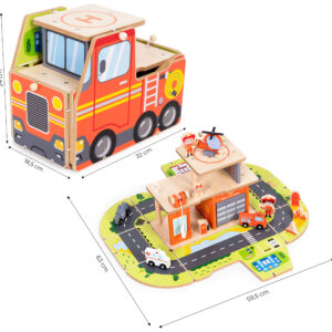 Medinis gaisrinės garažo rinkinys „2-in-1“ – stotis ir sunkvežimis, 2 aukštai, figūrėlės, transporto priemonės ECOTOYS - Image 10