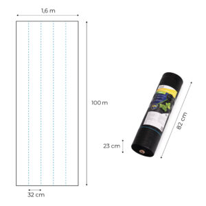 Juoda geotekstilė piktžolių kontrolei, atspari UV spinduliams, 135g 1,6x100m su tvirtinimo kaiščiais MultiGarden - Image 10