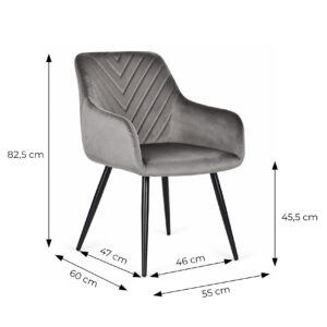 2 minkštų aksominių modernių kėdžių komplektas valgomajam ir svetainei, tamsiai pilkos spalvos ModernHome - Image 10