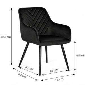 2 minkštų aksominių modernių kėdžių komplektas valgomajam ir svetainei, juodos spalvos, ModernHome - Image 10
