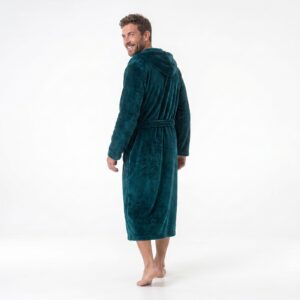 GAUBERT unisex flisinis chalatas su gobtuvu, ilgas, žalsvai mėlynos spalvos 2XL/3XL - Image 4