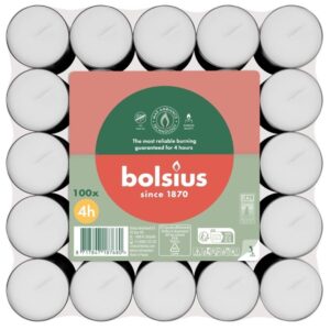 Žvakė, arbatinė Bolsius, 4 h, 100 vnt., Balta sp.