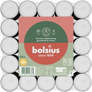 Žvakė, arbatinė Bolsius, 4 h, 50 vnt., Balta sp.