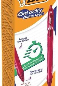 Bic Gelinis rašiklis Gel-Ocity Quick Dry, raudonas, pakuotėje 12 vnt. 494671