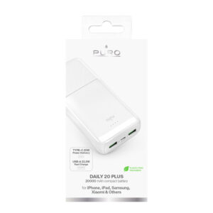 Išorinė baterija Puro DAILY 20 PLUS 20000mAh 2x USB-A / 1x USB-C 22.5W PD AFC - balta - Image 3