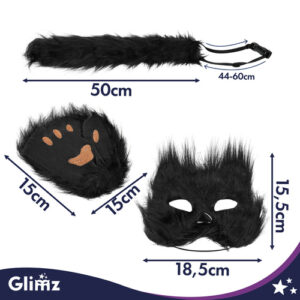 4 dalių katės/lapės kostiumas, juodas, Glimz - Image 3