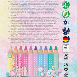 Spalvoti pieštukai Faber-Castell Jumbo Sparkle pastelinės spalvos, metalinėje dėžutėje, 10 vnt./pak. - Image 2