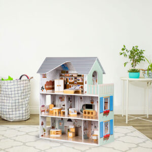 Lėlių namelis su medinių baldų komplektu – 3 aukštų „Emma Residence“ ECOTOYS - Image 2