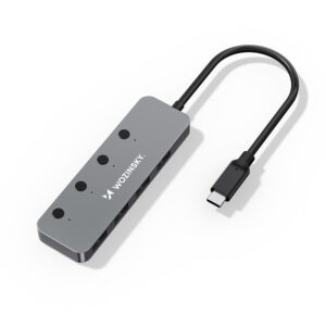 Wozinsky WHS080YSS 4 x USB-A 3.0 aliumininis šakotuvas su atskirais jungikliais ir 15 cm USB-C laidu – pilkas - Image 2