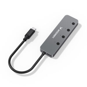 Wozinsky WHS080YSS 4 x USB-A 3.0 aliumininis šakotuvas su atskirais jungikliais ir 15 cm USB-C laidu – pilkas - Image 3