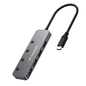 Wozinsky WHS080YSS 4 x USB-A 3.0 aliumininis šakotuvas su atskirais jungikliais ir 15 cm USB-C laidu – pilkas - Image 4