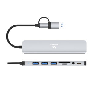 Wozinsky WAH-81 8-in-1 USB šakotuvas su USB 3.0 SD kortelių skaitytuvu ir garso išvestimi – pilkas - Image 2