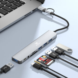 Wozinsky WAH-81 8-in-1 USB šakotuvas su USB 3.0 SD kortelių skaitytuvu ir garso išvestimi – pilkas - Image 3