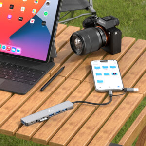 Wozinsky WAH-81 8-in-1 USB šakotuvas su USB 3.0 SD kortelių skaitytuvu ir garso išvestimi – pilkas - Image 4