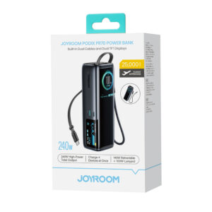 Joyroom PODIX PR70 25000mAh išorinė baterija iki 240W su dviem integruotais USB-C laidais ir dviem TFT ekranais – Pilka - Image 7