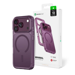 AmazingThing Minimal Mag smūgiams atsparus dėklas 3 lęšių apsauga, skirtas iPhone 18 Pro Max su dirželio laikikliu ir MagSafe suderinamumu – Violetinis
