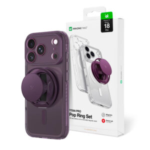 AmazingThing Titan Pro Pop lęšių dėklas, skirtas iPhone 18 Pro su kameros dangteliu, laikikliu ir stovu, suderinamas su MagSafe - Violetinis
