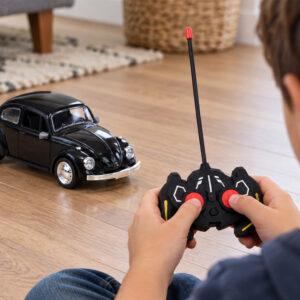RC Retro Beetle nuotoliniu būdu valdomas automobilis 1:16 juodas su 27 MHz nuotolinio valdymo pulteliu RC0759 - Image 5