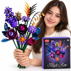 Gėlių kaladėlės DARK ROSES violetinė gėlių puokštė 665 vnt. ZA6264