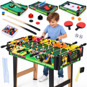 4-in-1 žaidimų stalas – stalo futbolas, oro ritulys, biliardas, stalo tenisas GR0843