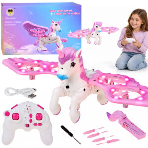 Nuotoliniu būdu valdomas skraidantis dronas UNICORN PEGASUS – šviečiantis rožine spalva RC0777