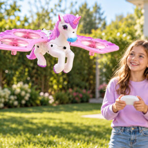 Nuotoliniu būdu valdomas skraidantis dronas UNICORN PEGASUS – šviečiantis rožine spalva RC0777 - Image 6