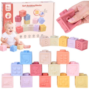 Guminiai kaladėlės – minkštos, sensorinės, pastelinės, 12 vnt. ZA6635