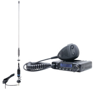 CB PNI ESCORT HP 6500 ASQ radijo stoties komplektas, RF stiprinimas, 4W, 12V + CB PNI S75 antena su 7-9 km kabeliu ir stacionariu laikikliu