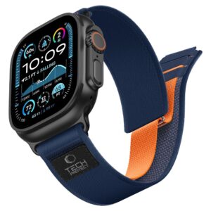 Tech-Protect NYLON ELITE Watch 8 / 9 / 10 / 11 / 12 / SE / ULTRA (44 / 45 / 46 / 49 MM) TAMSIAI MĖLYNA/ORANŽINĖ