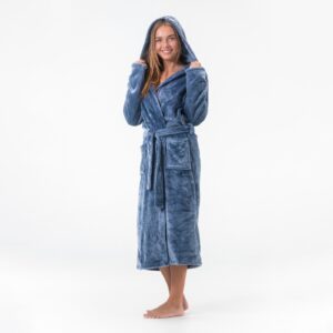 GAUBERT unisex flisinis chalatas su gobtuvu, ilgas, pilkos spalvos S/M - Image 4