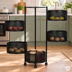 Virtuvės lentynų organizatorius su besisukančiomis lentynomis, 5 pakopų, metalinis, ModernHome - Image 3