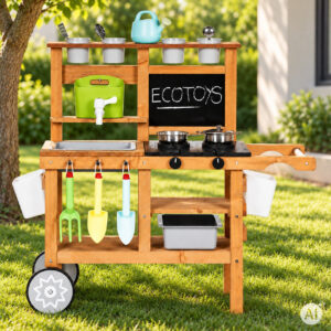 Lauko virtuvėlė vaikams su priedais ir kreidine lenta ECOTOYS - Image 3