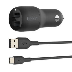 Belkin Boost↑Charge™ dvigubas USB automobilinis įkroviklis + USB-C laidas - 24W - Juodas