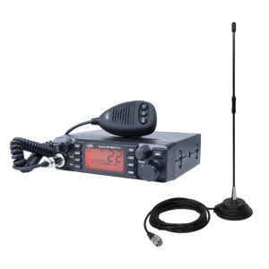 CB radijo stoties komplektas PNI ESCORT HP 9001 PRO ASQ, reguliuojama, AM-FM, 12V / 24V, 4W + CB antena PNI Extra 40 su magnetu, 30W, 26-30MHz, SWR 1.0, stiklo pluoštas