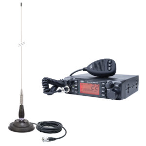 CB PNI ESCORT HP 9001 PRO ASQ radijo stoties rinkinys su reguliuojamu ASQ, AM-FM, 12V, 4W + CB PNI ML100 antena, 26-30MHz, 250W, 100cm, komplekte 125mm magnetas